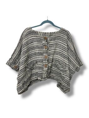 Yasuko Kurisaka Black & Tan Woven Button Front Oversized Tunic Top Women’s O/S